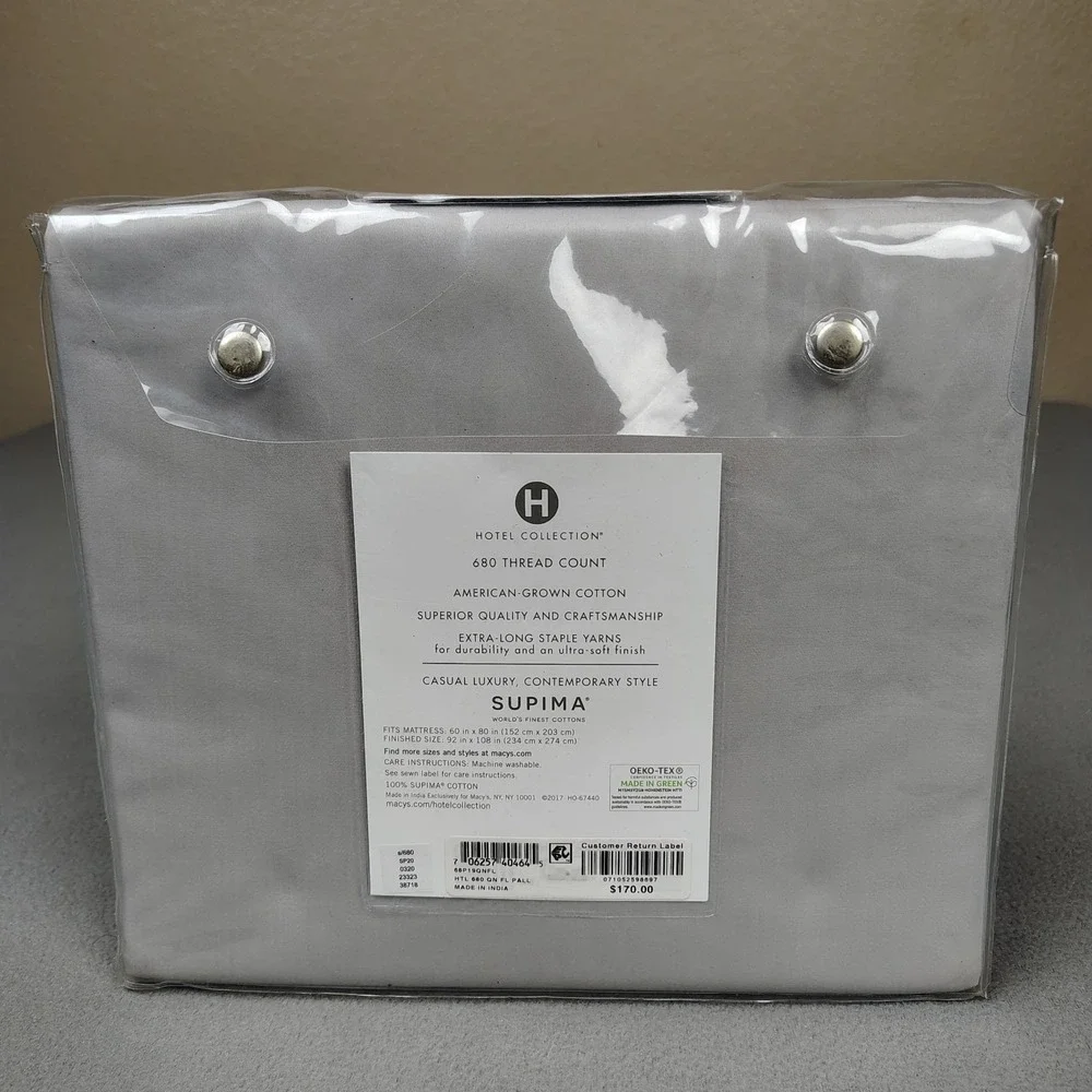 Hotel Collection Supima Cotton QUEEN Flat Sheet Gray‎ 680 Thread Count Soft New